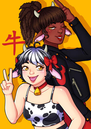 Artwork of some characters I designed for lunar new year 2021 based of the cow/bull.
