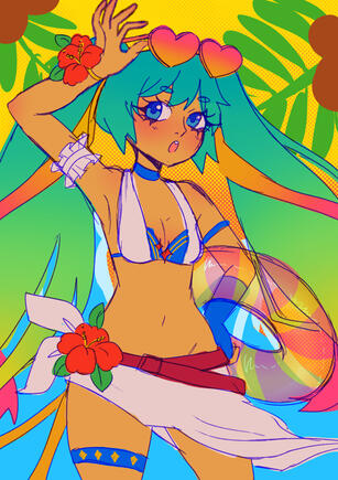 Tropical Hatsune Miku. Referenced off 2 of her beach/tropical figures. 2025.