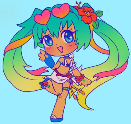 Chibi of Hatsune Miku in her Tropical outfit. 2025.